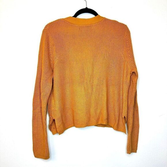 Forever 21 Long Sleeves Knit Caged Lace Up Mustard Cardigan Sweater Large - Picture 3 of 3